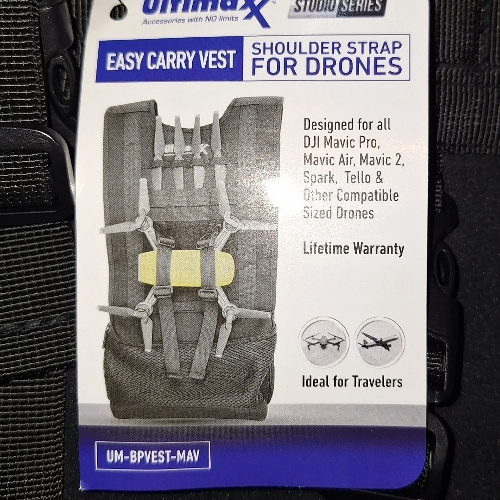 An Ultimaxx drone and accessory backpack. Easy carry vest with shoulder straps